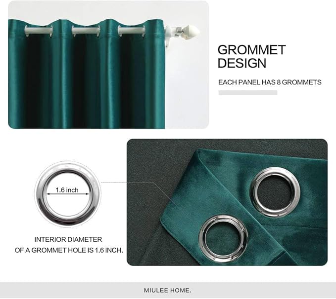 MIULEE Christmas Dark Green Velvet Curtains Room Darkening Blackout Soft Grommet Emerald Curtain Short Thermal Soundproof Curtains/Drapes/Panels for Living Room Bedroom 52 x 63 Inch 2 Panels