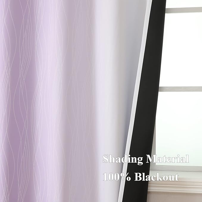 Estelar Textiler Lilac and Greyish White Gradient Blackout Curtains for Bedroom, Thermal Insulated Ombre Blackout Drapes, Light Blocking Energy Saving Curtains for Living Room,52Wx84L,2 Panels