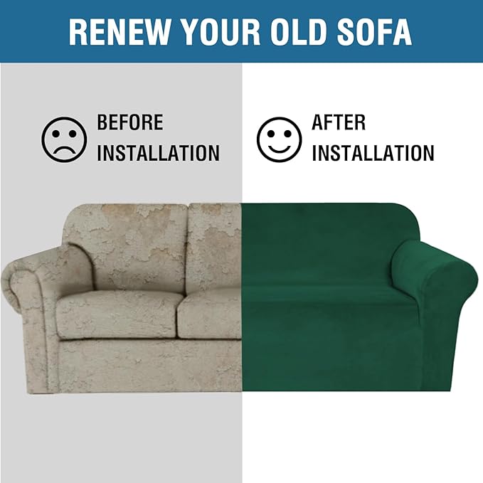 H.VERSAILTEX Stretch Velvet Armchair Cover Couch Covers 1 Cushion Chair Slipcover for Living Room Furniture Cover Crafted from Thick Comfy Rich Velour (Chair 31"-49", Christmas Green)