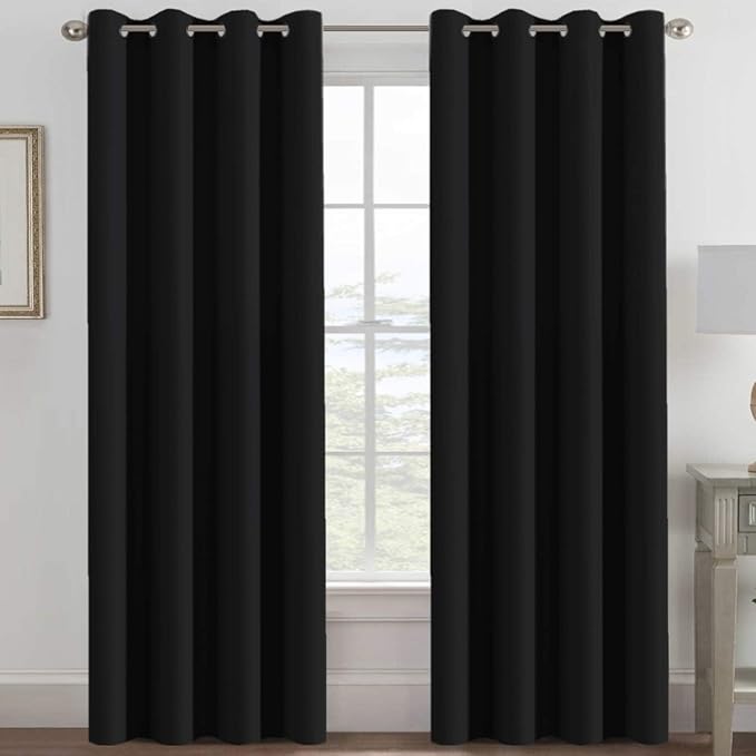H.VERSAILTEX Blackout Curtains for Bedroom Black Out Curtains 102 inch Thermal Insulated Long Blackout Curtains for Living Room, Energy Saving Curtains for Sliding Glass Door (1 Panel, Jet Black)