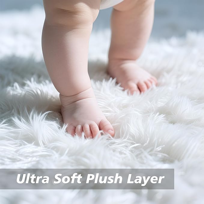 8x10 Fluffy Area Rugs for Living Room,Shag Area Rug for Bedroom,Soft White Fuzzy Rug Non-Shedding Indoor Plush Carpet for Kids Bedroom Nursery Home Decor