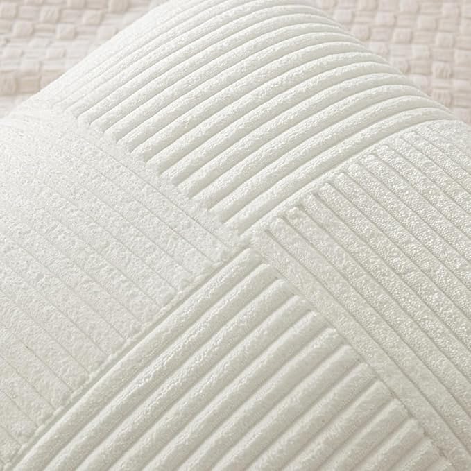 MIULEE White Decorative Throw Pillow Covers 20x20 Inch for Couch Bed Sofa Pack of 2 Boho Farmhouse Throw Pillows Soft Cross Corduroy Patchwork Textured Cushion Cases
