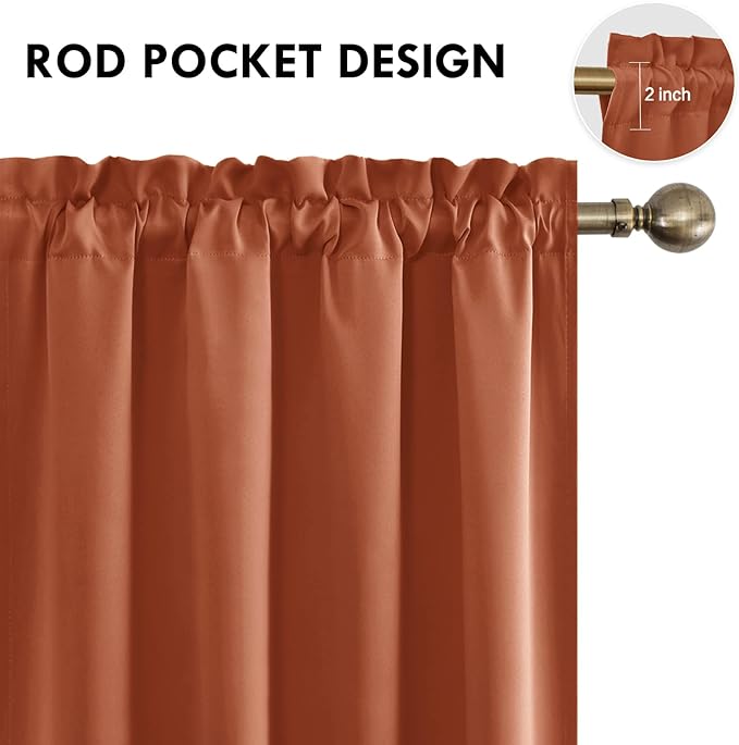 DWCN Blackout Curtains Thermal Insulated, Energy Saving & Noise Reducing Bedroom and Living Room Curtains, Burnt Ochre, W 52x L 54 Inch, Set of 2 Rod Pocket Curtain Panels