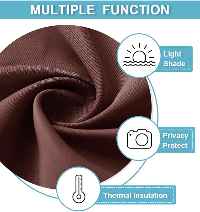 RYB HOME Blackout Bathroom Window Curtains, Short Thermal Insulated Heat Blocking Rod Pocket Half Window Curtain Tiers for Nursery Bedroom, Width 42 by Length 30, Chocolate Brown, 2 Panels