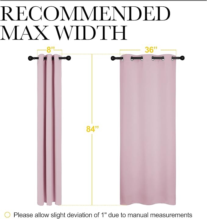 NICETOWN Nursery Essential Thermal Insulated Solid Grommet Top Blackout Curtains/Drapes (1 Pair, 42 x 84 inches, Baby Pink)