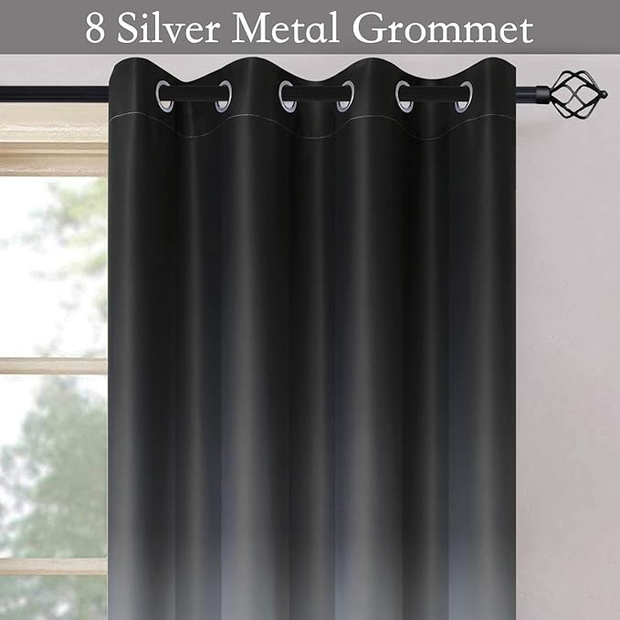 SimpleHome Ombre Room Darkening Curtains for Bedroom, Gradient Black to Gray White Light Blocking Thermal Insulated Grommet Window Curtains/Drapes for Living Room,2 Panels, 52x96 inches Length