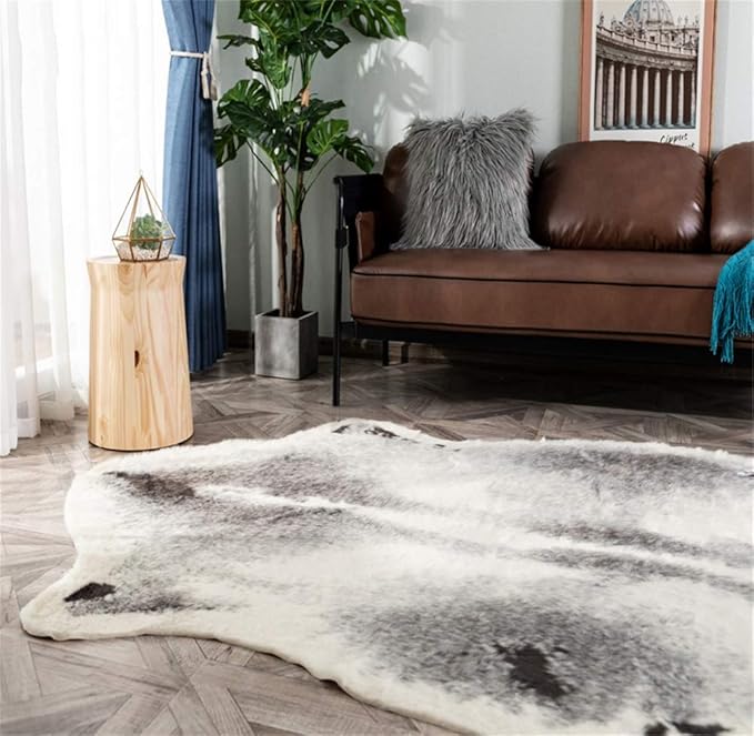 Cow Print Rug Faux Cowhide Rug Animal Pattern Carpet for Bathroom Living Room Skins Door Mat Home Decoration 3.5x2.6 Ft/42.5x31.5in/(108 x 80 cm) Grey