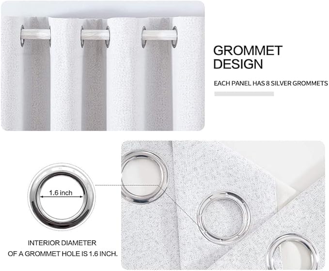 MIULEE Linen Texture Full Blackout Curtain for Living Room Darkening,Thermal Insulated Grommet Curtain for Bedroom,Room Darkening Curtains for Kitchen,52x45 Inch Length 2 Panels Grayish White