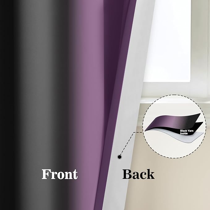 Yakamok Blackout Ombre Purple and Black Curtains for Bedroom, Gradient Room Darkening Curtains, Grommet Thermal Insulated Light Blocking Window Drapes/Curtain for Living Room,52 x 84 Inch,2 Panels