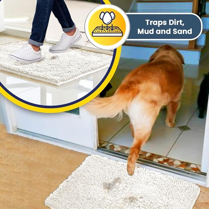 Muddy Mat® | Super Absorbent Door Mat Indoor, Microfiber Quick Dry Chenille Entryway Rug, Non-Slip Front Door Mat, Indoor Mats for Entryway, Machine Washable Pet Rug, White 24"x36"