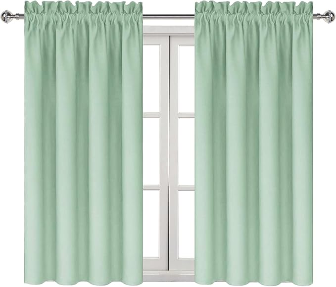 DWCN Blackout Curtains Room Darkening Thermal Insulated Bedroom Curtains Window Curtain Panels, 38 x 45 inches Long, Set of 2 Light Green Rod Pocket Drapes