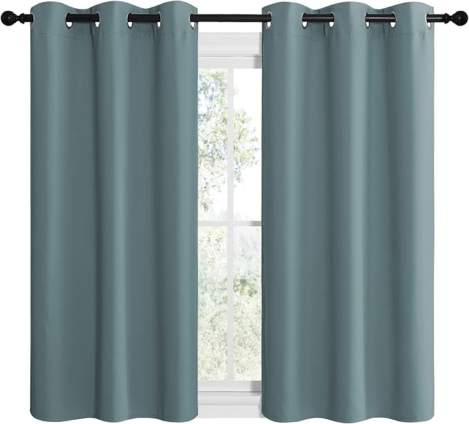 NICETOWN Modern Blackout Curtains Noise Reducing, Thermal Insulated and Privacy Room Darkening Drape Panels for Boy's Guest Room Door Small Short Window (Greyish Blue, 2 Panels, W42 x L50 -Inch)