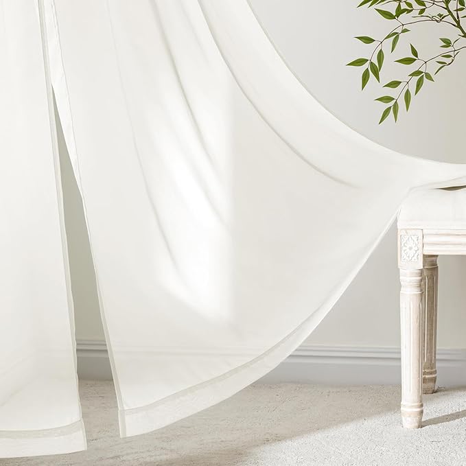 MIULEE Ivory Sheer Curtains 96 Inches Long, 4 Panels Set, Light Filtering Rod Pocket Voile Drapes for Living Room and Bedroom, Airy Soft Fabric Window Treatments, 42 x 96 Inches