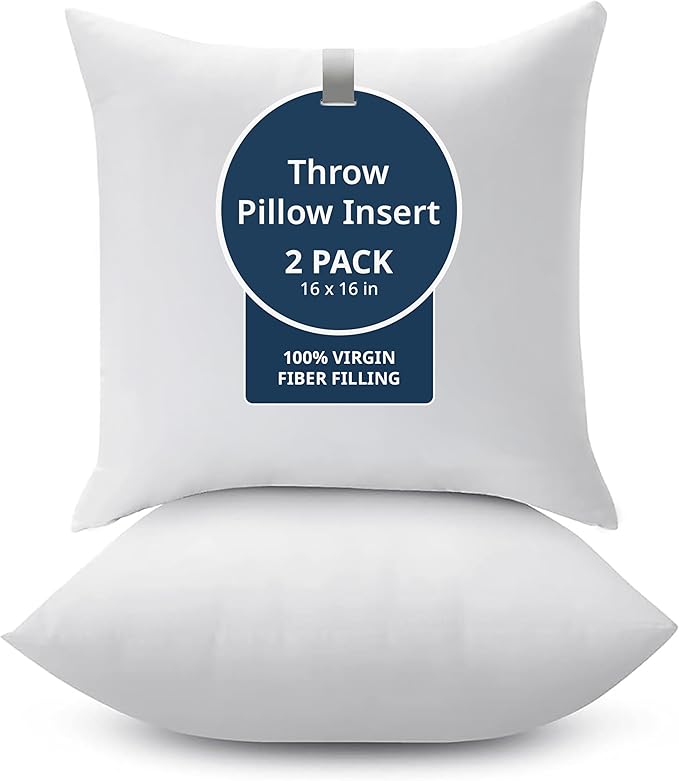 LANE LINEN Throw Pillow Insert - Pack of 2 16x16 Pillow Inserts for Decorative Pillow Covers, Throw Pillows Insert for Couch - White