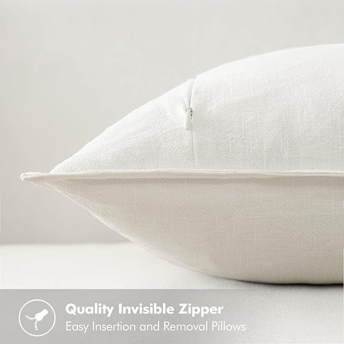 MIULEE Decorative Linen Pillow Covers 20x20 Inch Cream White Boho Farmhouse Neutral Couch Throw Pillows for Bed Pack of 2 Accent Modern Pillowcase Sofa Livingroom Home Decor