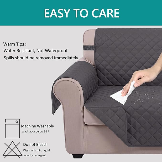 U-NICE HOME Large Sofa Cover Reversible Couch Cover for Dogs with Elastic Straps Water Resistant Furniture Protector for Pets Couch Cover for 4 Cushion Couch (Oversized Sofa, Dark Grey/Dark Grey)