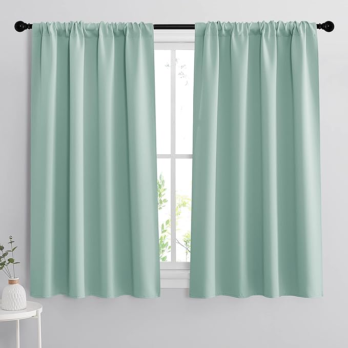 RYB HOME 54 inch Blackout Curtains for Living Room, Rod Pocket Thermal Insulated Small Window Drapes Room Darkening Shades for Bedroom Studio Dorm, W 42 x L 54 inch, Set of 2 Panels, Aqua