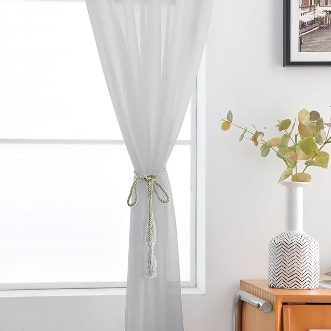 SpaceDresser Basic Rod Pocket Sheer Voile Window Curtain Panels Silver Grey 1 Pair 2 Panels 52 Width 54 Inch Long for Kitchen Bedroom Children Living Room Yard（Silver Grey, 52W x 54L）