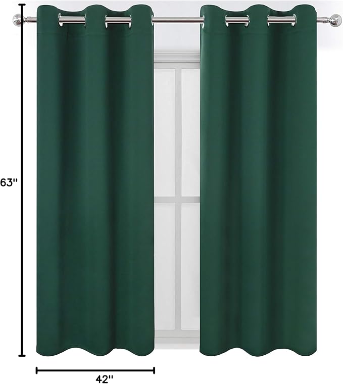 LEMOMO Dark Green Blackout Curtains/42 x 63 Inch/Set of Two Panels Grommet Bedroom Curtains