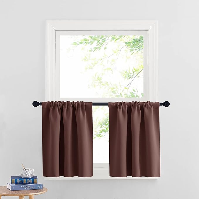 RYB HOME RV Curtains for Camper Windows, Mini Small Thermal Insulated Sunlight Heat Blocking Blackout Privacy Portable Curtains for Travel Trailer, Width 34 by Length 24, Chocolate Brown, 2 Panels