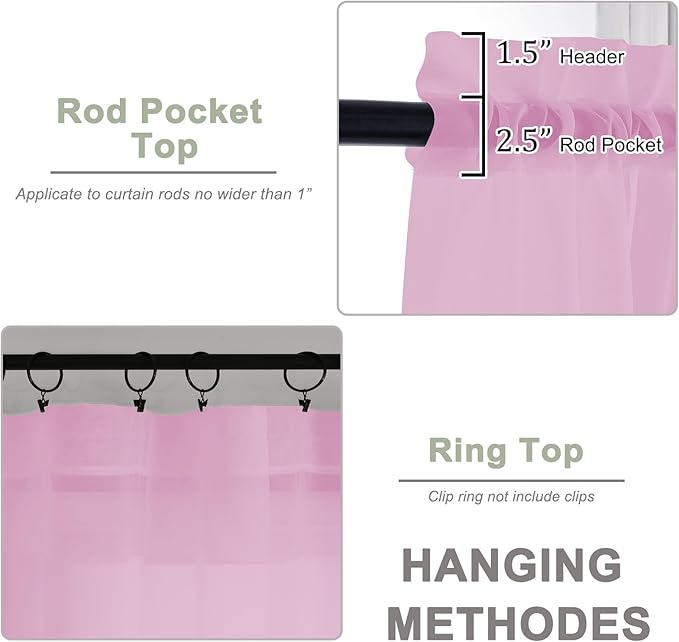 OWENIE Pink Sheer Curtain 90 Inches Long 2 Panels Set, Solid Filmy Drapes for Living Room Bedroom, Elegant Window Voile Sheer Curtain Panels Drapes, 2 Pcs, Each 59" Wx90 L Inch