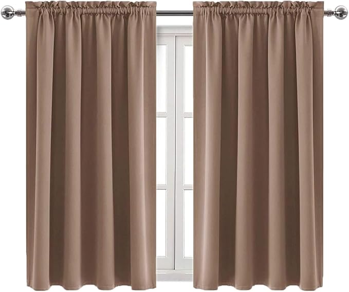 DWCN Blackout Curtains Room Darkening Thermal Insulated Bedroom Curtains Window Curtain Panels, 52 x 54 inches Long, Set of 2 Khaki Rod Pocket Drapes