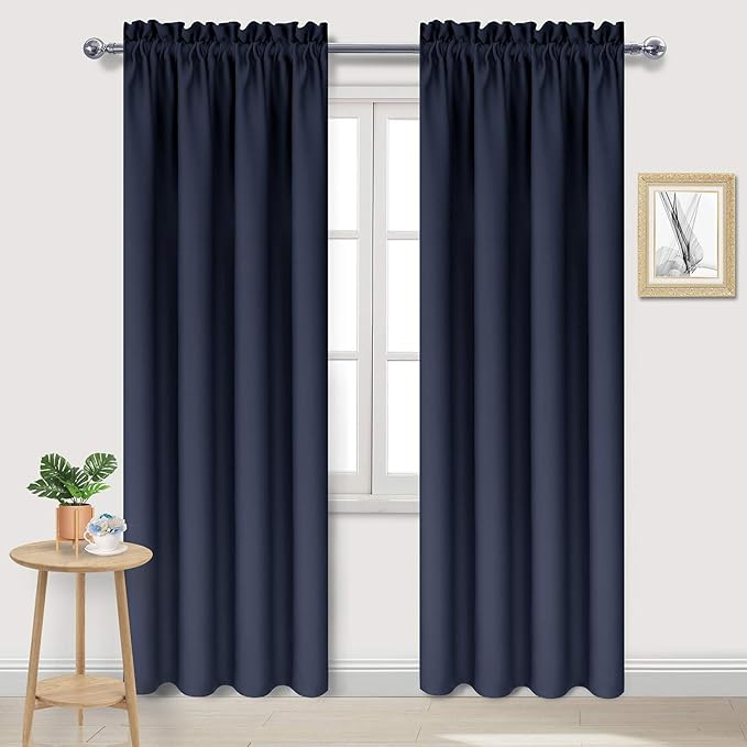 DWCN Blackout Curtains Room Darkening Thermal Insulated Bedroom Curtains Window Curtain Panels, 38 x 84 inches Long, Set of 2 Navy Rod Pocket Drapes