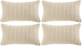 Fancy Homi 4 Packs Boho Cream Decorative Throw Pillow Covers 12x20 Inch for Living Room Couch Bed Sofa, Rustic Modern Farmhouse Home Decor, Soft Plush Corduroy Beige Cute Square Cushion Case 30x50 cm