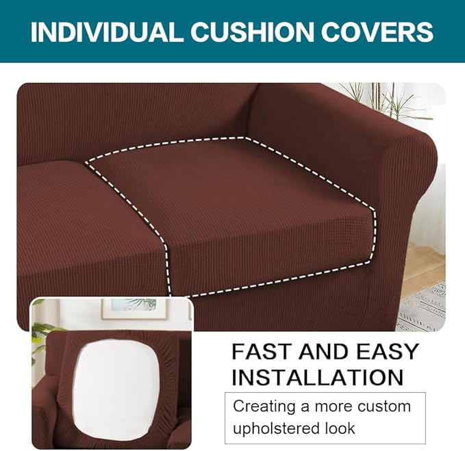 Turquoize 4 Piece Sofa Covers for 3 Cushion Couch Sofa Slipcover Soft Couch Cover for Dogs-Washable Sofa Furniture Cover with 3 Individual Cushion Covers (3 Cushion Sofa, Burnt Brick)