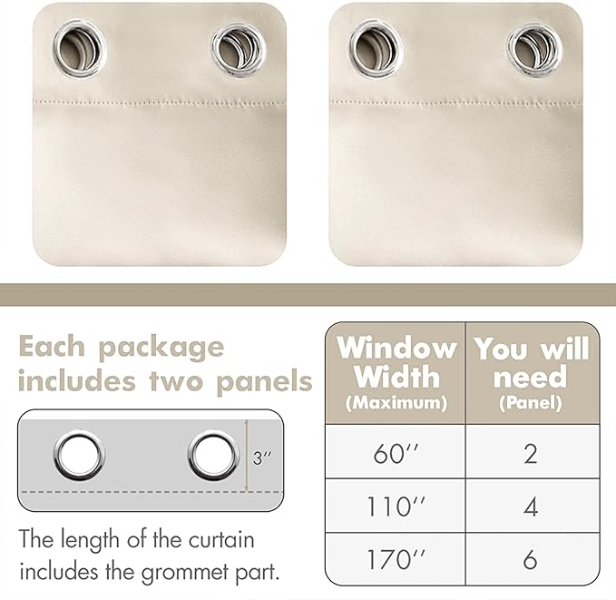 MIULEE Blackout Curtains for Bedroom Living Room Thermal Insulated Room Darkening Grommet Top Solid Light Blocking Drapery Set of 2 Window Panels 52 x 72 Inches Ivory