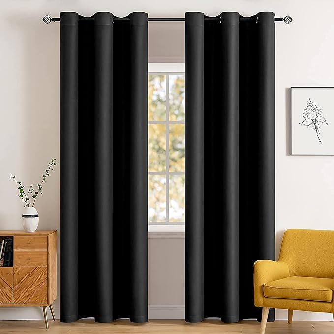 MIULEE 2 Panels 90" Long Blackout Curtains Room Darkening Thermal Insulated Drapes Solid Window Treatment Set Grommet Top Light Blocking Curtain for Living Room/Bedroom Black