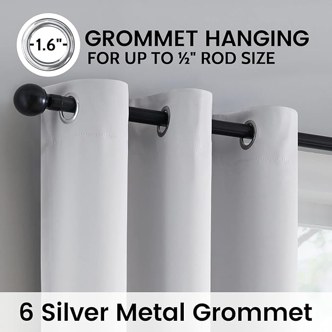SimpleHome 100% Blackout Curtains for Bedroom,Thermal Insulated Grommet Window Drapes Room Darkening White Curtains for Living Room with Black Back,42 x 84 Inch,2 Panels
