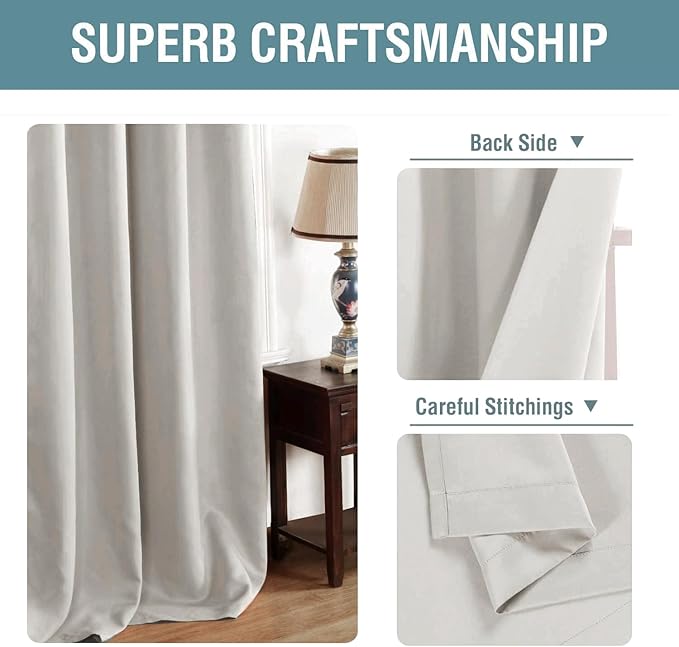 H.VERSAILTEX Blackout Curtain for Living Room Thermal Insulated Window Treatment Curtain Extra Long 96 inch Length Energy Saving Solid Grommet Top Blackout Drape, One Panel, Stone, 52" W x 96" L