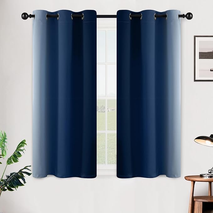 SimpleHome Ombre Room Darkening Curtains 45 inches Length for Bedroom,Grommet Gradient Light Blocking Blue Gradient Window Curtains for Living Room,2 Panels, 42x45 inches