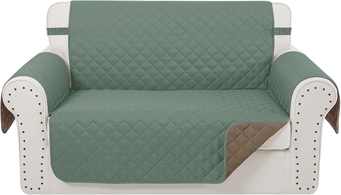 Reversible Loveseat Sofa Covers Couch Cover Furniture Protector(Loveseat,Greyish Green/Taupe)