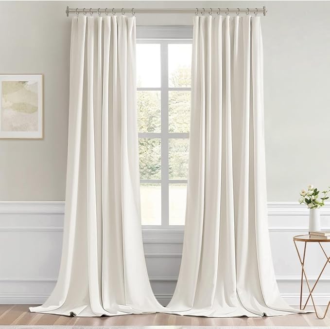 MIULEE Ivory Back Tab Blackout Curtain 96 Inch Long 2 Panels Set for Bedroom, Rod Pocket/Pinch Pleat Thermal Insulated Living Room Darkening Pleated Light Blocking Floor to Ceiling Drape