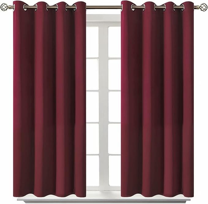 BGment Blackout Curtains for Bedroom - Grommet Thermal Insulated Room Darkening Curtains for Living Room, Set of 2 Panels (52 x 54 Inch, Burgundy)