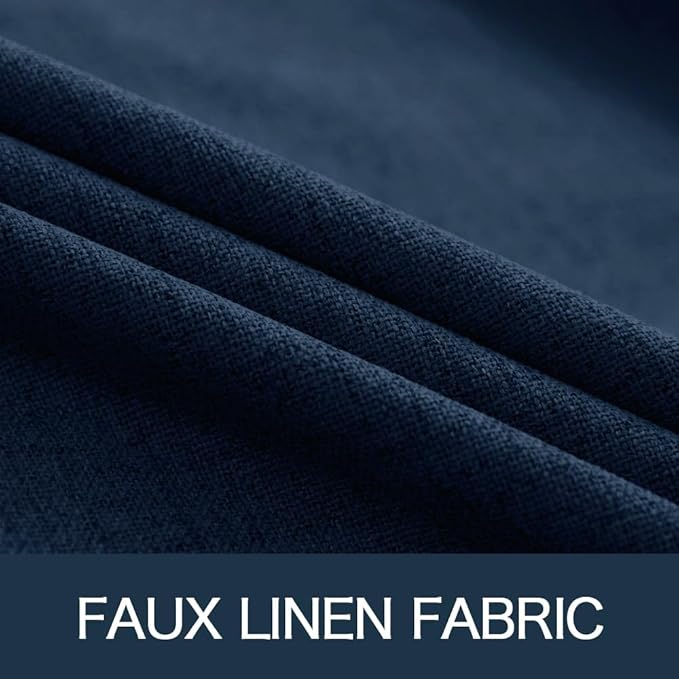 MIULEE Linen Textured Curtains Solid 100% Blackout for Bedroom Thermal Insulated Midnight Blue Grommet Room Darkening Curtains & Drapes Luxury Decor for Living Room Nursery 52 x 72 Inch (2 Panels)