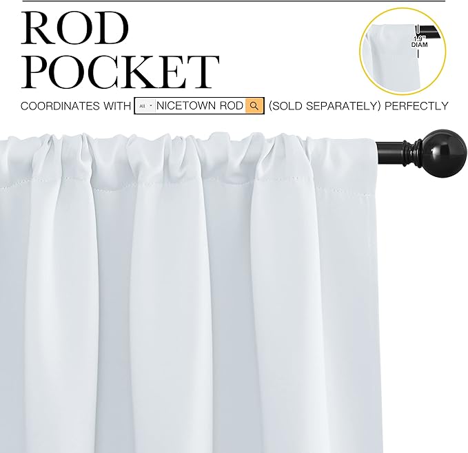 NICETOWN Kitchen Room Darkening Curtains - Window Treatment Thermal Insulated Rod Pocket Room Darkening Curtains/Drapes for Bedroom (2 Panels, 42 by 72, Greyish White)