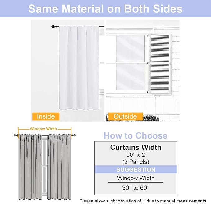 Simplebrand Ava Pure White Curtains for Bedroom 90 Inches Long 2 Panels Set, Light Filtering Window Treatment, Room Darkening Curtain, Soft Casual Rod Pocket Privacy Drapes, W50 x L90 Inch
