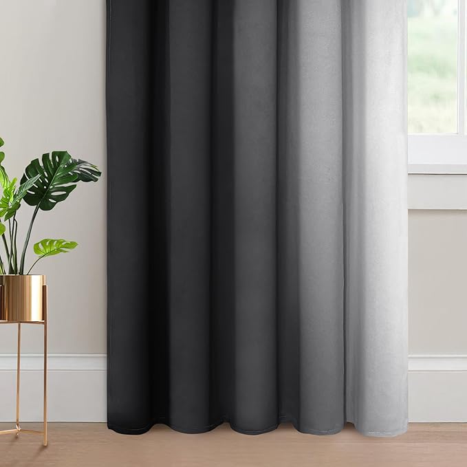 Yakamok Room Darkening Ombre Curtains 84 Inch Length, Black and Greyish White Thermal Insulated Gradient Color Curtains,Light Blocking Grommet Window Drapes for Bedroom,62 Inch Width,2 Panels