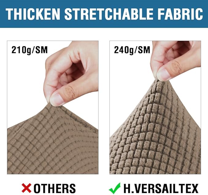 H.VERSAILTEX 4 Piece Stretch Sofa Covers for 3 Cushion Couch Covers for Living Room Furniture Slipcovers (Base Cover Plus 3 Seat Cushion Covers) Upgraded Thicker Jacquard Fabric (Sofa, Macchiato)