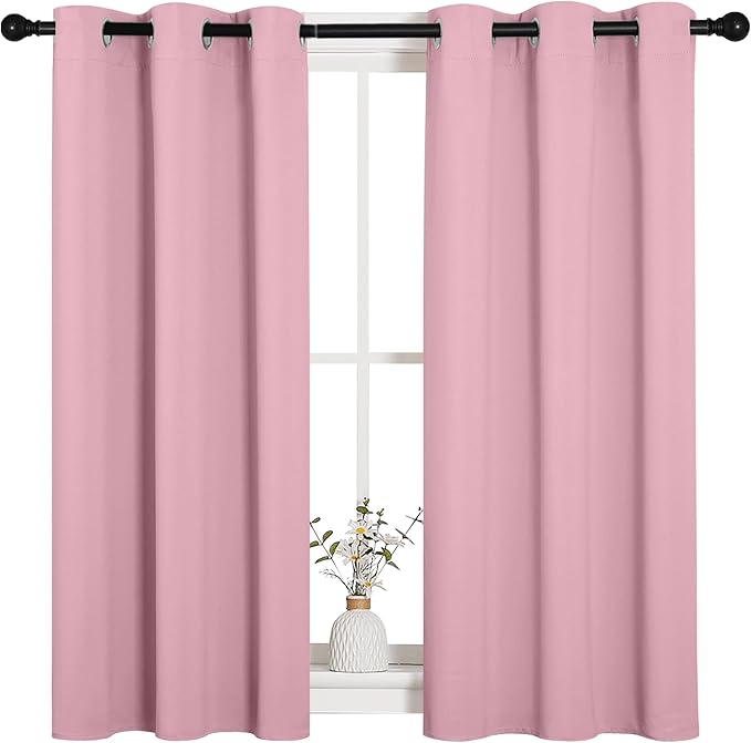 NICETOWN Bedroom Curtain Panels Blackout Draperies, Thermal Insulated Solid Grommet Blackout Curtains/Drapes (Crystal Pink, 1 Pair, 34 by 45-inch)