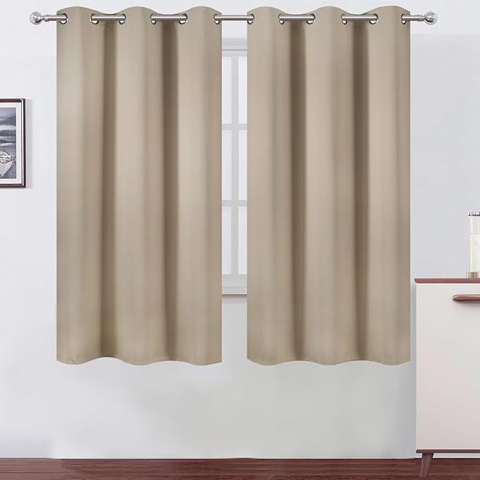LEMOMO Blackout Curtains 42 x 63 inch/Khaki Curtains Set of 2 Panels/Thermal Insulated Room Darkening Bedroom Curtains