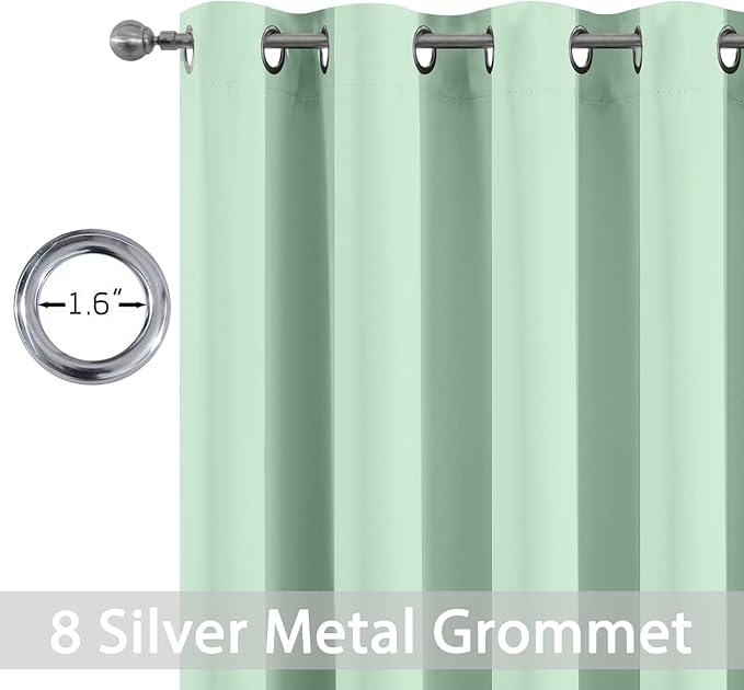 Yakamok Light Sage Green Blackout Curtains 63 Inches Length with Grommet Green Room Darkening Thermal Insulated Curtain Set of 2 Drapes for Bedroom Living Room, 52W x 63L, Light Sage,2 Panels
