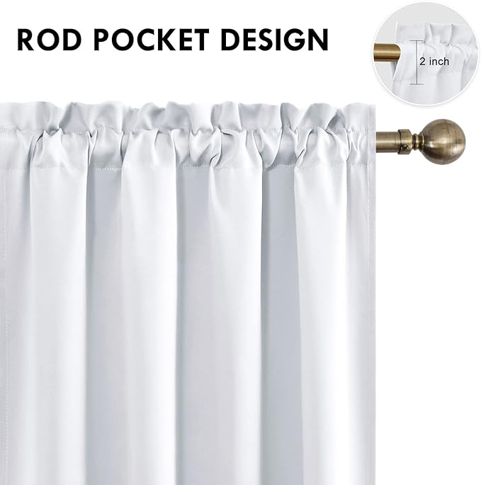 DWCN White Room Darkening Blackout Curtains - Thermal Insulated Privacy Energy Saving Window Curtain Drapes 52 x 54 inch Length, Set of 2 Bedroom Living Room Curtains
