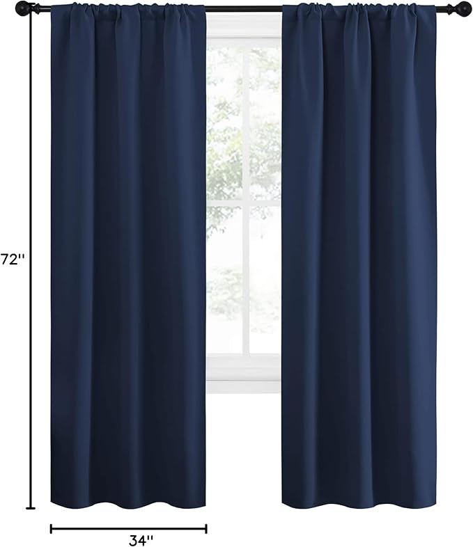 NICETOWN Blackout Curtains for Living Curtains, Home Decorations Thermal Insulated Solid Pole Top Blackout Drapes for Living Room (Navy, 1 Pair, 34-inch W x 72-inch L)
