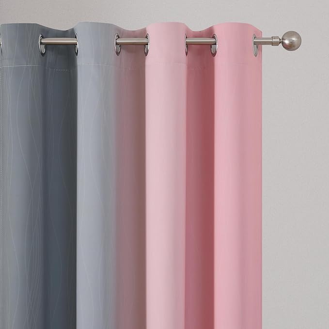 Pink and Grey Blackout Curtains 84 inch Length,Ombre Full Room Darkening Window Curtains for Living Room,Grommet Thermal Insulated Drapes,Light Blocking Curtains for Girls Bedroom,52x84 Inch, 2 Panels