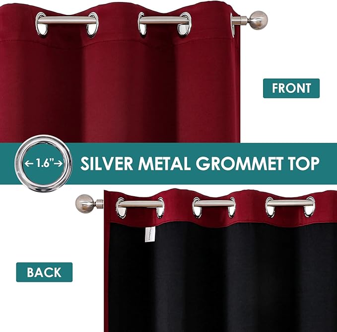 ChrisDowa 100% Blackout Curtains 72 inch Long for Bedroom with Black Liner, 2 Thick Layers Total Blackout Thermal Insulated Grommet Window Curtains 2 Panels Set (Burgundy, 42 x 72 Inch)