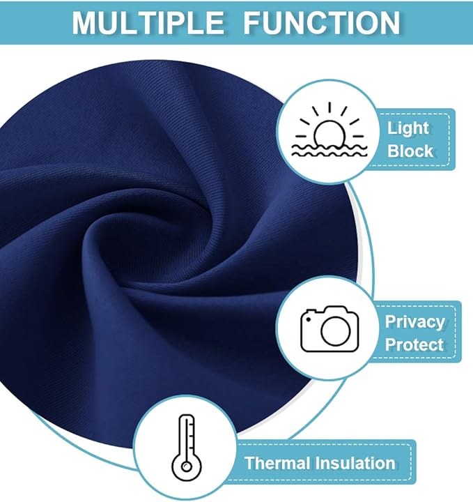 RYB HOME Half Curtain Tiers 36 inch Length, Rod Pocket Summer Heat Blocking Thermal Insulated Short Blackout Curtains for Small Window, Width 34 by Length 36, Marine Blue, 2 Panels